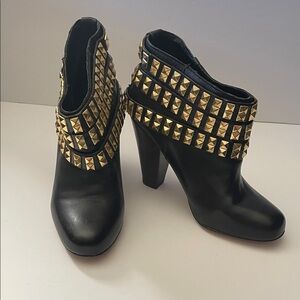Betsy Johnson Black and Gold Leather Studded Ankle Boots